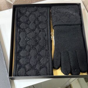 Coach Men's Black Signature Knit Gloves and Scarf Set